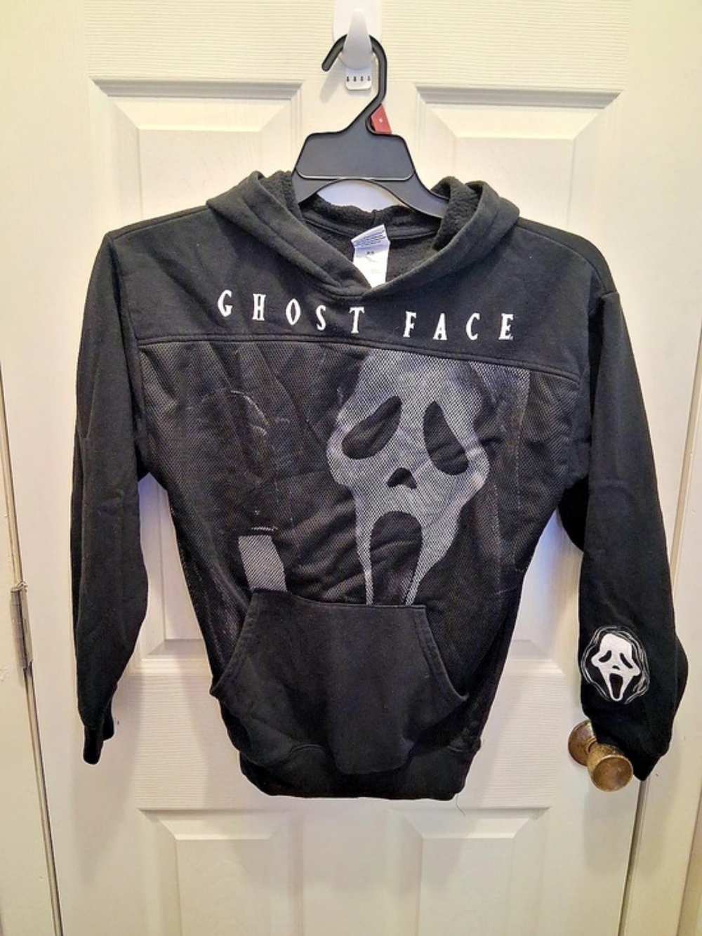 Ghost Face Scream Horror Movie Mesh Overlay Hoodie Black & White XS